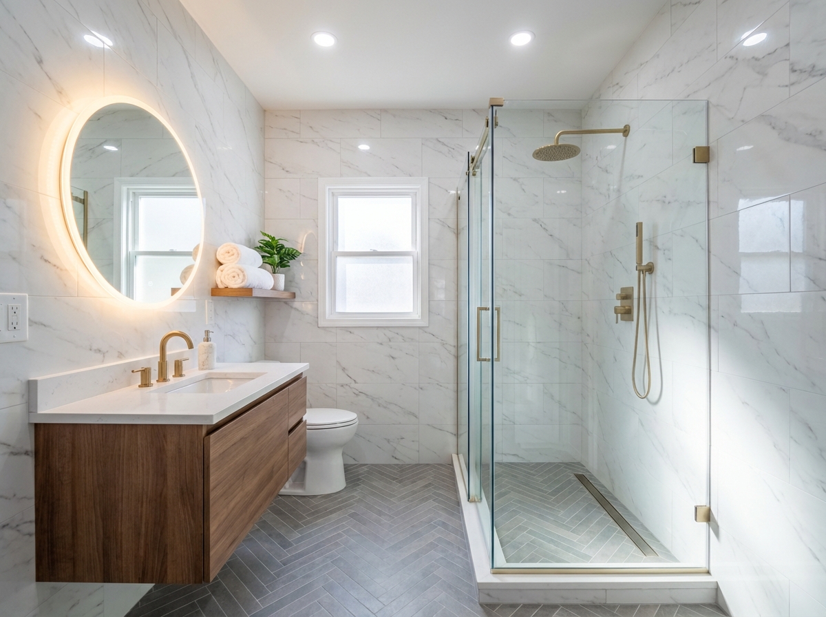 After Lumii bathroom remodel — modern shower conversion Hackensack NJ