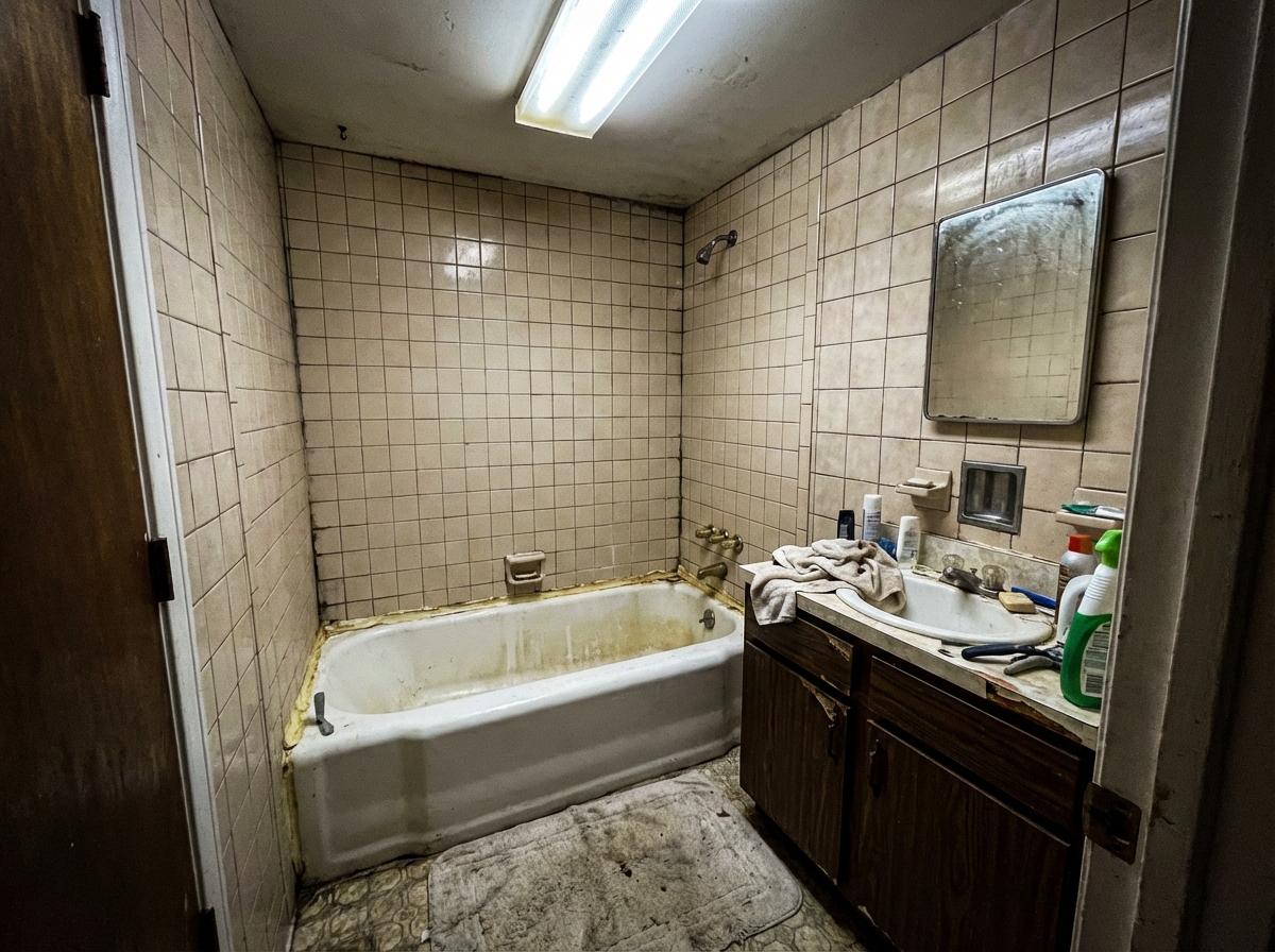 Before bathroom renovation — outdated NJ bathroom