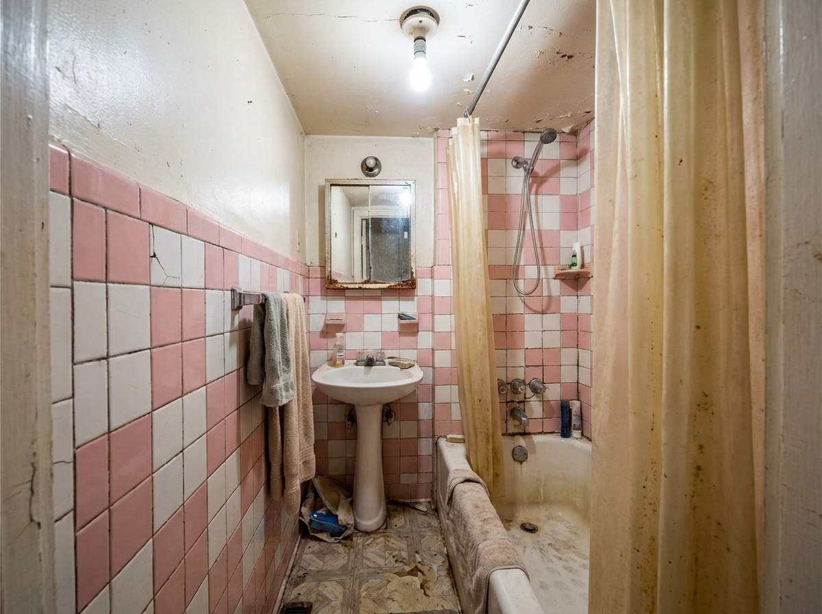Before bathroom renovation — dated 1980s NJ bathroom